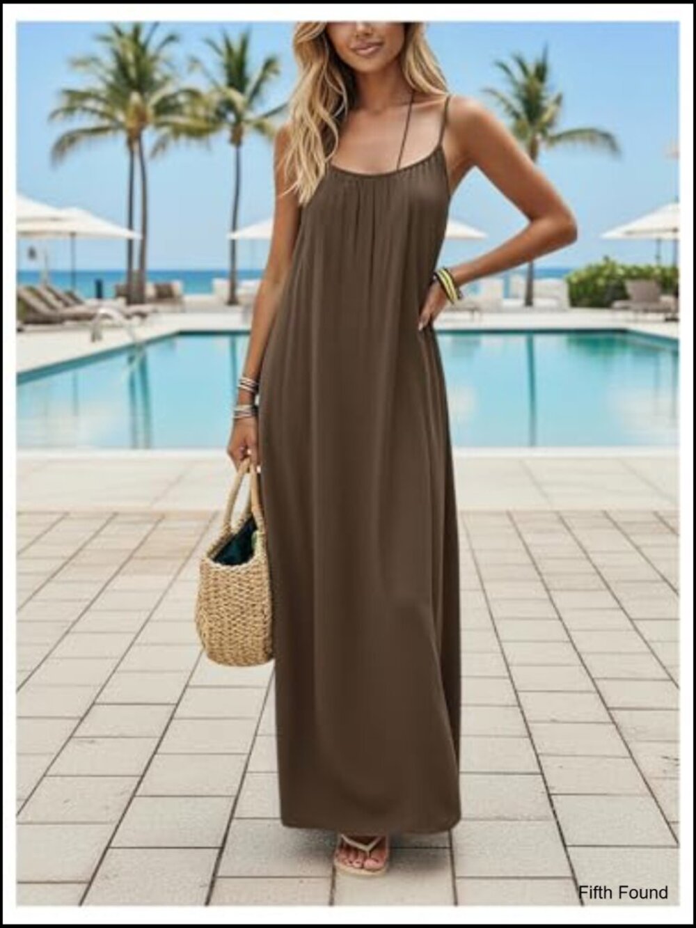 Open Back Spaghetti Strap Maxi Dress Loose Flowy Vacation Sundress - Picture 4 of 6
